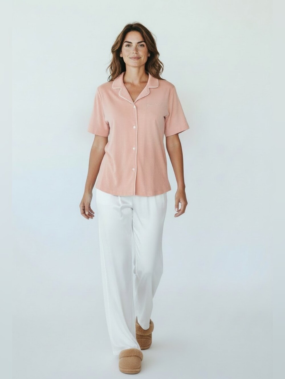 Denim & Flower Short-Sleeve Notched Pajama Top in Blush Pink NWT Size 13/14
